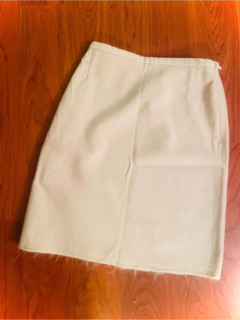 PRADA Fleece Wool Mini Skirt Ivory ‘Fringe’ Hem Minimalist Italy 90s Y2K 38 XXS